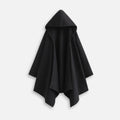 Cape poncho à capuche femme noire ouverte manches longues vue de face