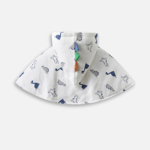 Cape poncho bébé coton blanc motif dinosaures, capuche doublée avec détail coloré, vue de face