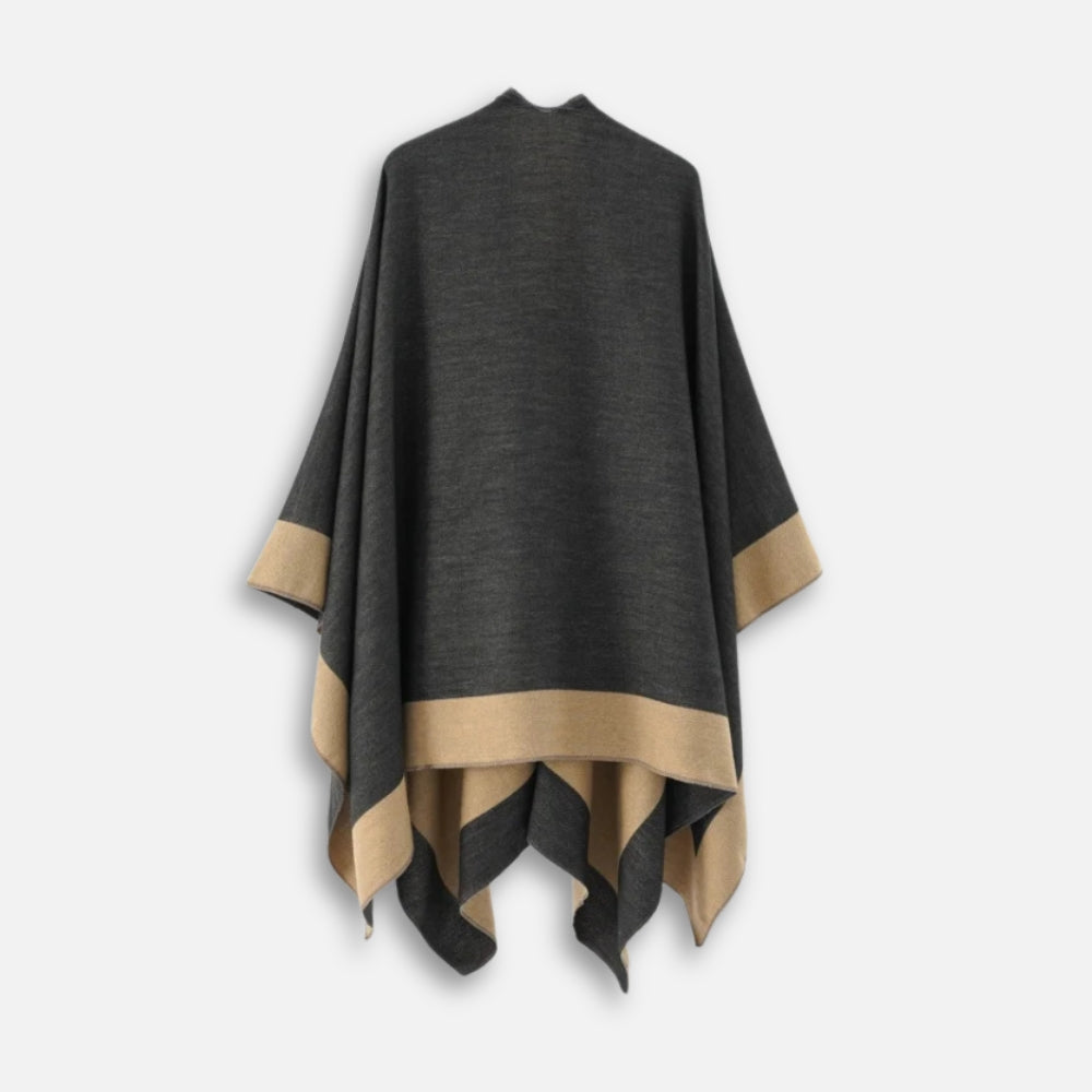 Cape poncho femme bicolore gris anthracite et beige avec passant de maintien