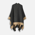 Cape poncho femme bicolore gris anthracite et beige avec passant de maintien