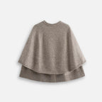 Cape poncho en coton beige col rond double épaisseur avec boutons vue de face