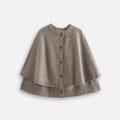 Cape poncho femme coton beige boutonné col rond double épaisseur vue de face