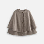 Cape poncho femme coton beige boutonné col rond double épaisseur vue de face