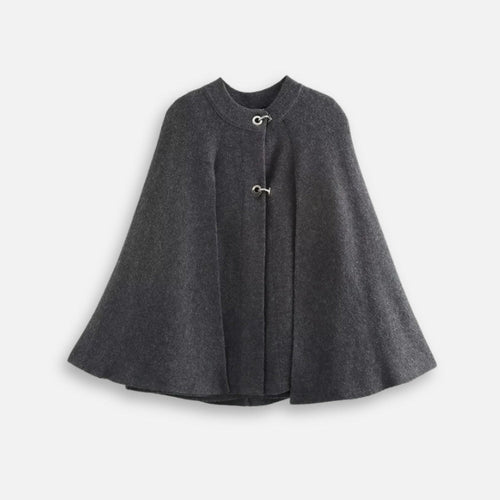 Cape poncho en coton gris anthracite avec col montant et boucles métal, vue de face
