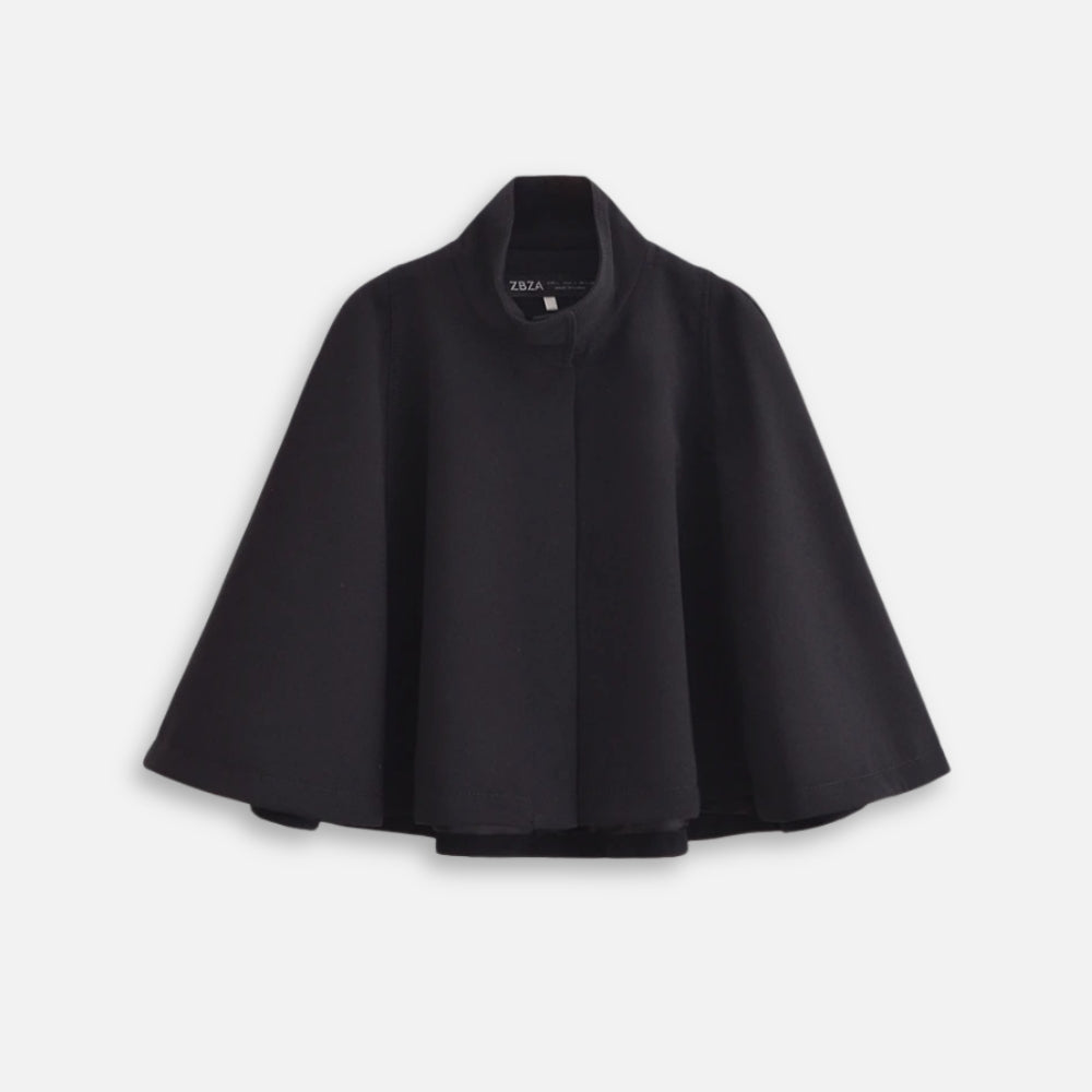 Cape poncho coton noir femme col montant manches cape vue de face