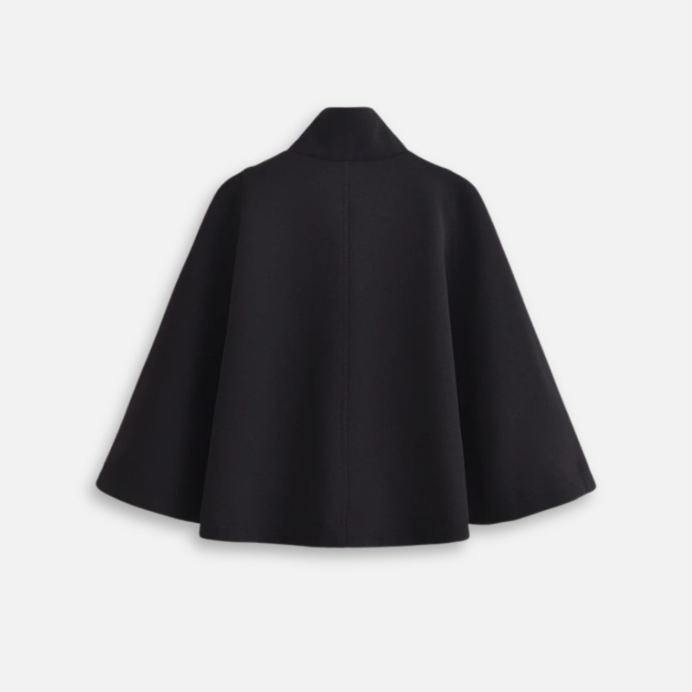 Cape poncho coton femme noir col montant vue de dos sur fond blanc
