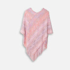 Cape poncho coton femme col V rose chiné avec franges, vue de face sur fond blanc