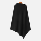 Cape poncho coton noire avec col montant et zip diagonal, vue de dos sur cintre
