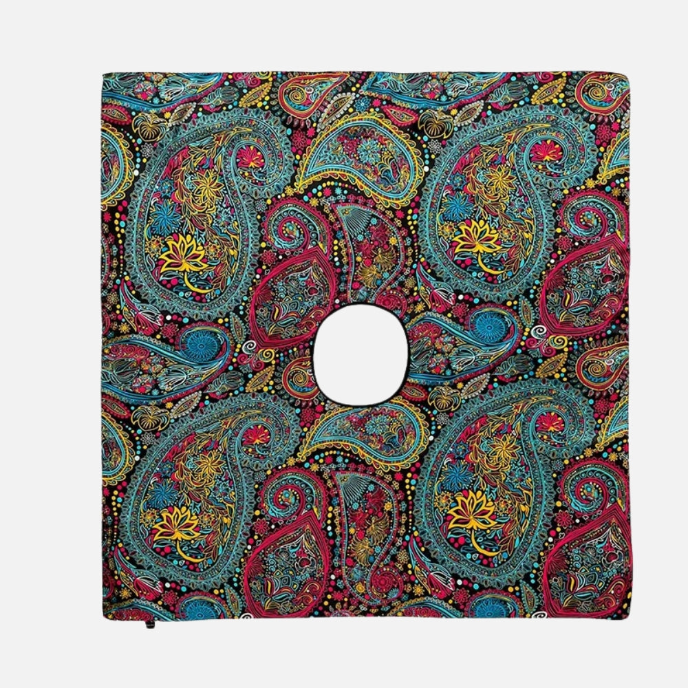 Cape poncho femme cachemire multicolore à motif paisley turquoise bordeaux or
