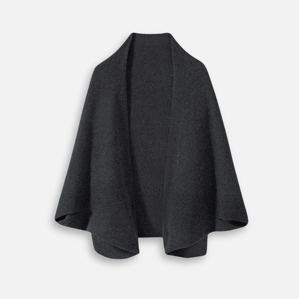 Cape poncho laine femme grise anthracite bords côtelés coupe fluide mi-saison