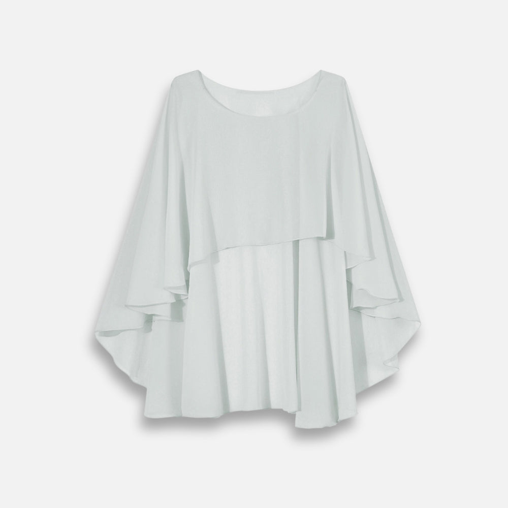 Cape poncho mousseline femme blanc cassé manches larges fluides vue de face