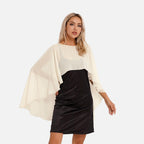 Cape poncho mousseline femme écru noir manches larges portée vue de face