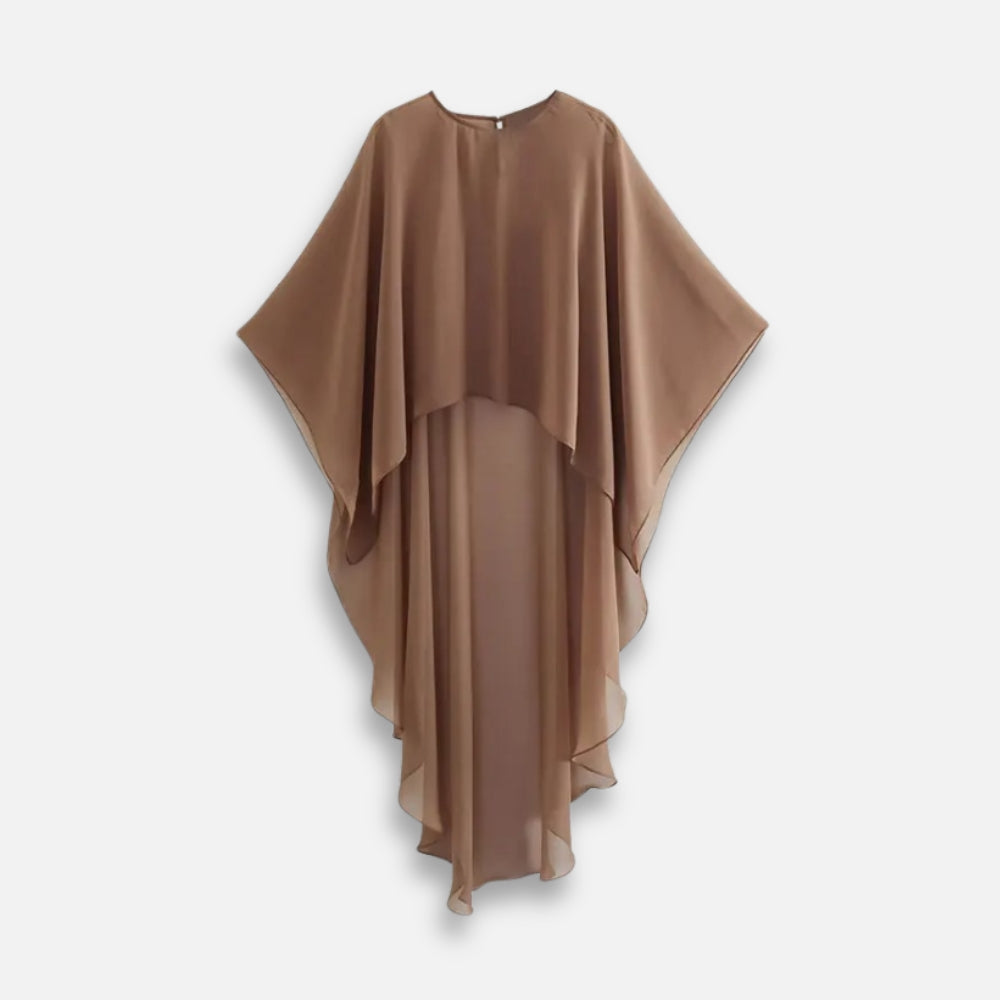Cape poncho voile transparent femme taupe sans manches, fluide et léger pour plage été