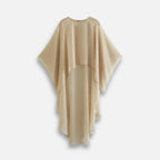 Cape poncho voile transparent femme beige clair sans manches, vue de face drapée
