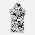 Poncho de bain microfibre adulte noir et blanc avec capuche et motif feuilles stylisées
