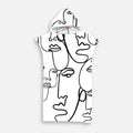 Poncho de bain microfibre adulte blanc capuche avec motif de visages minimalistes continu