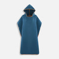 Poncho de bain microfibre adulte bleu avec capuche et bordures orange, vue de face