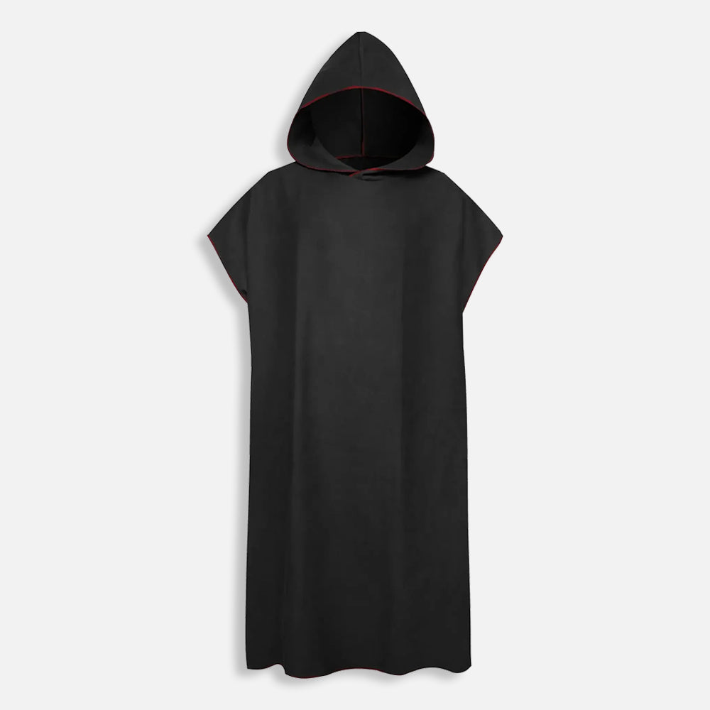 Poncho de bain microfibre noir adulte avec capuche, vue de face, séchage rapide
