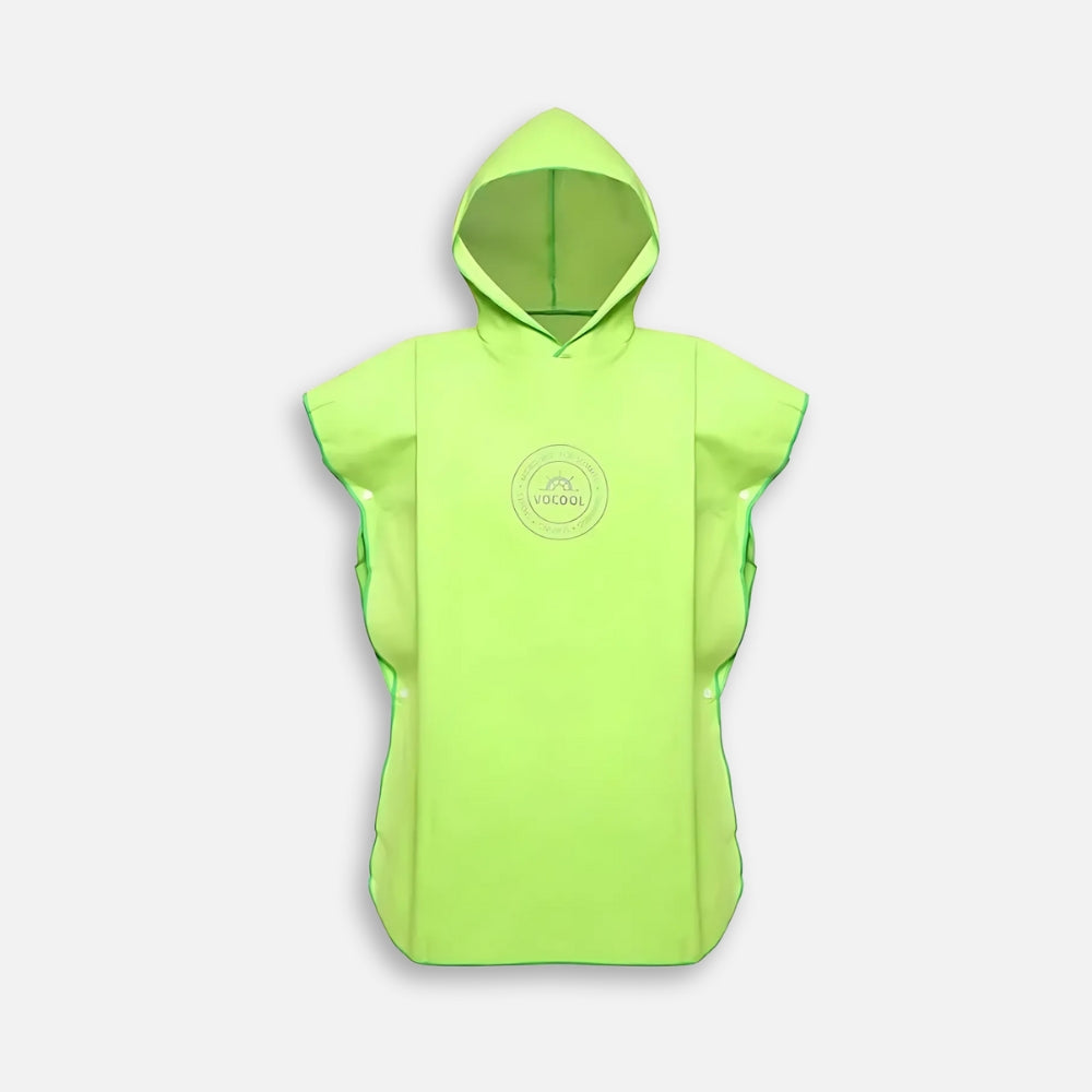 Poncho de bain microfibre enfant vert anis avec capuche, vue de face, séchage rapide