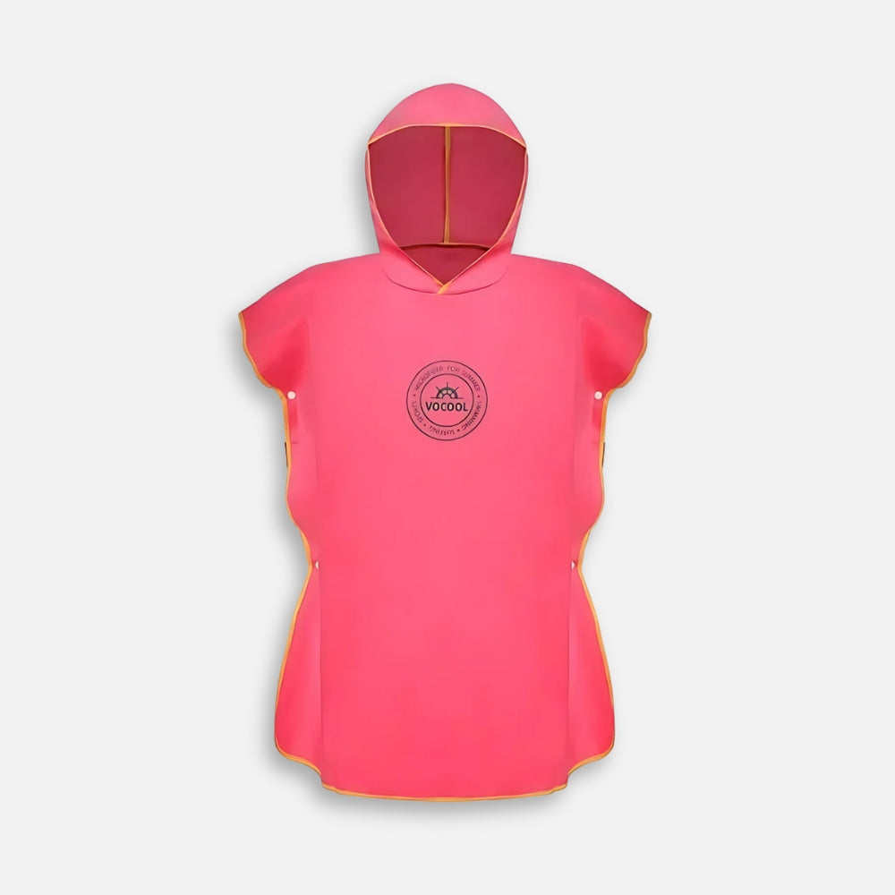 Poncho de bain enfant rose avec capuche, logo VOCOOL, séchage rapide microfibre