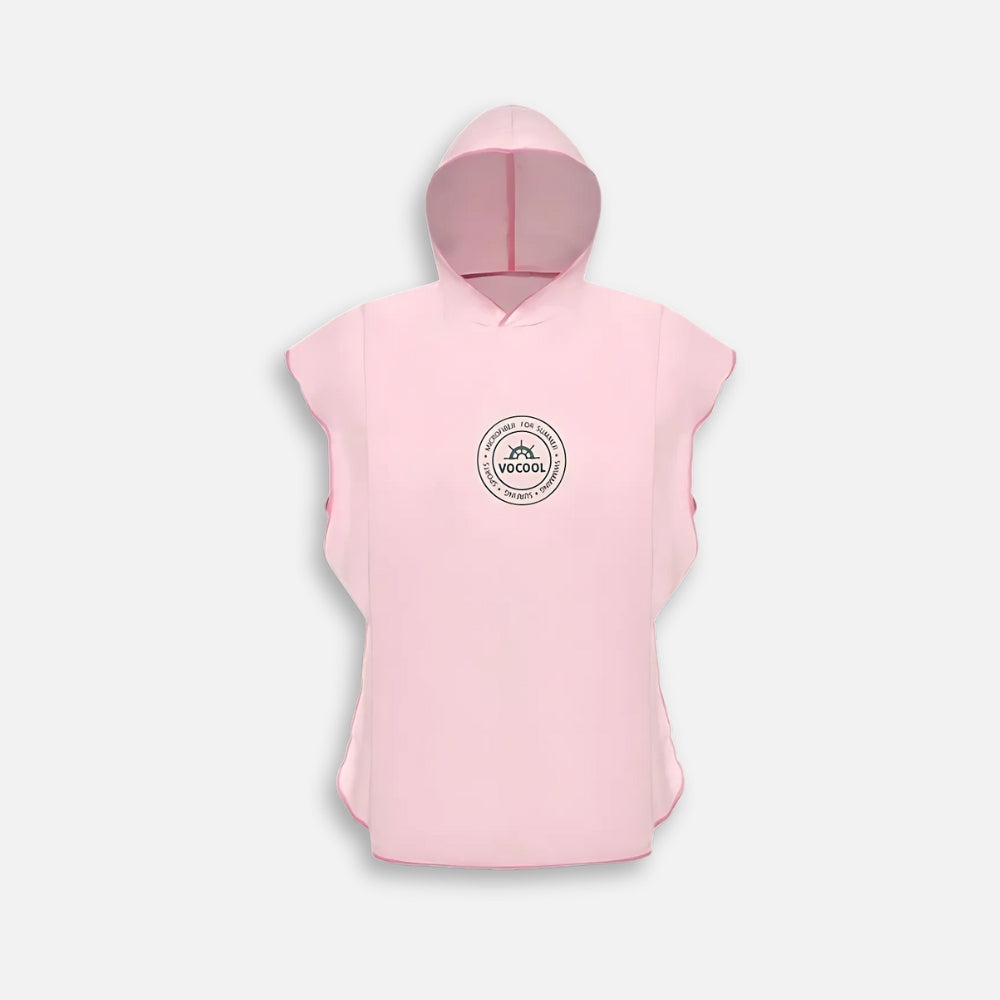 Poncho de bain microfibre enfant rose avec capuche et logo VOCOOL, vue de face