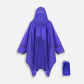 Poncho pluie bleu nylon avec capuche ajustable, plié et son sac de rangement compact inclus