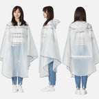 Poncho pluie transparent femme avec capuche et visière, porté de face et dos, imperméable réfléchissant