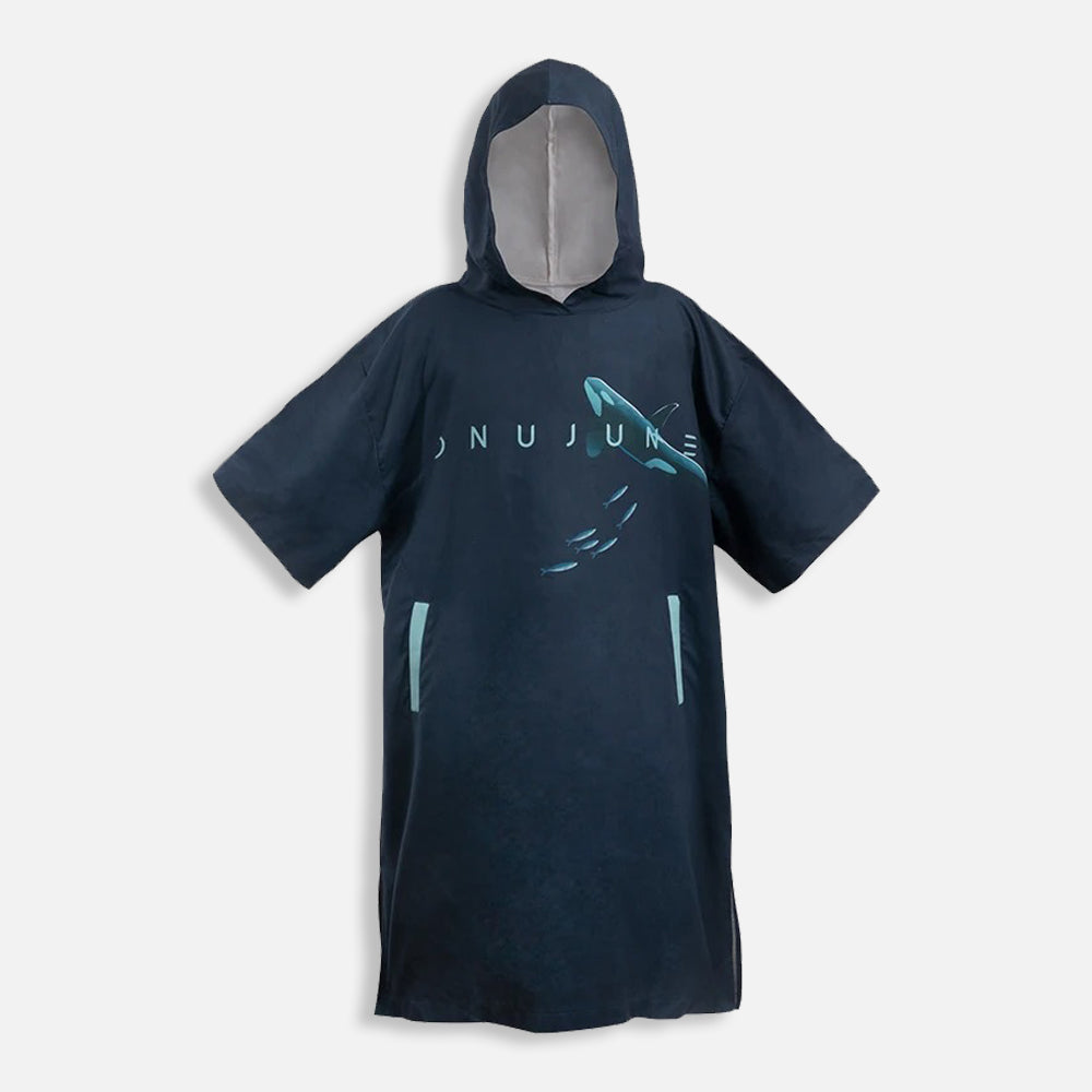 Poncho surf microfibre femme bleu marine avec capuche et poches, séchage rapide
