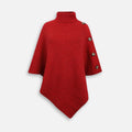 Pull poncho femme rouge col roulé avec boutons décoratifs sur les manches