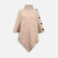 Pull poncho femme beige col roulé avec boutons latéraux vue de face