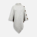 Pull poncho coton femme gris clair col roulé avec boutons marron latéraux