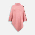 Pull poncho femme rose poudré col roulé avec boutons latéraux vue de face