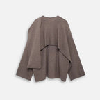 Pull poncho femme coton marron manches longues col drapé vue de face