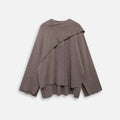 Pull poncho coton femme marron manches longues avec col drapé asymétrique