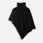 Pull poncho femme laine cachemire noir col roulé asymétrique vue de face