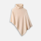 Pull poncho femme laine cachemire beige col roulé coupe asymétrique vue de face