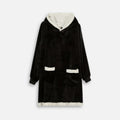 Pull poncho noir polaire capuche doublée sherpa crème avec poches apparentes